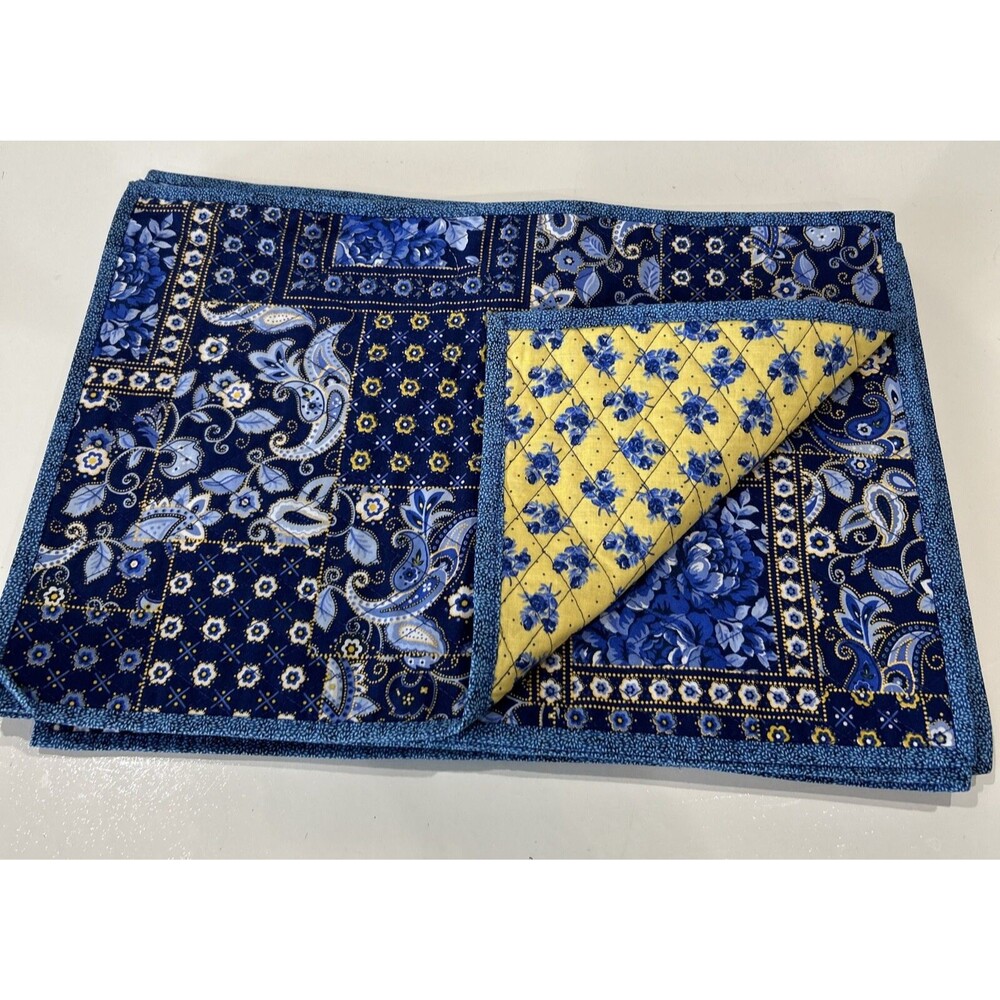 6 Blue & Yellow Quilted Floral & Paisley Placemats Handmade Cotton Fabric
